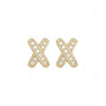 X Shape Clear Pave Stud Earrings Three Metal Tones view 7