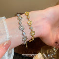 Flower Crystal Link Chain Bracelets Gold Silver Two Tones view 1