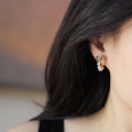 Green Crystal Flower Stud Earrings with Pearl Cluster Drops view 3