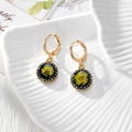 Gold Tone Rhinestone Round Pressed Flower Huggie Earrings in Nine Options view 2