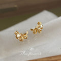 Gold Textured Ribbon Bow Earrings Stud and Clip Styles view 4