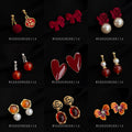 Gold Mosquito Coil Clip Earrings Assorted Wine Red Charms view 2