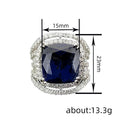 Silver Tone Blue Cushion Halo Multi Row Clear Stone Ring view 4