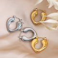 Gold Steel Smooth Heart Teardrop Geometric Hoop Earrings view 3