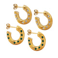 C Shape Hammered Zircon Stud Hoop Earrings Gold Steel view 5