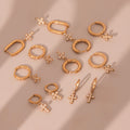 Crystal Cross Drop Hoop Earrings in Fifteen Gold Tone Styles view 1
