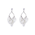 White Translucent Petal Cluster Silver Tone Hoop Earrings view 5