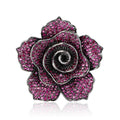 Pavé Rose Flower Brooch in Green and Purple Lapel Pin view 5