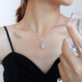 Rectangular Chrysanthemum Tag Pendant Necklace Gold Or Steel view 7