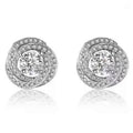 Silver Tone Round Crystal Concentric Halo Stud Earrings view 2