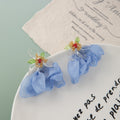 Yellow and Blue Sheer Petal Flower Dangle Earrings view 4