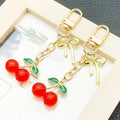 Transparent or Solid Red Cherry Bow Clasp Keychains view 2