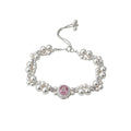 White Pearl Multi Strand Bracelet with Pink Center Stone view 5