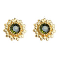 Gold Sunflower Stud Earrings Olive Green Center Crystal view 5