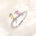 Silver Twin Bird Ring Pink Yellow Stones Multi Sizes view 2
