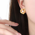 Heart Open Frame Stud Earrings Pearl Center Gold Steel view 4
