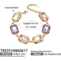 Emerald-Cut Glass Stone Necklace Bracelet Gold Steel Colors view 8