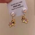 Gold Enamel Horse Pearl Stud Earrings Decorative Jewelry view 1