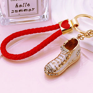 Jeweled White High-Top Shoe Keychains with Red Strap or Floral
