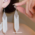 Long Beaded Chain Tassel Earrings in Three Bright Colors view 3