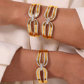 Gold Titanium Steel Cuff Bangle Bow Geometric Czech Crystal view 4