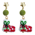 Gold Star Green Pom Christmas Stocking Drop Earrings view 5