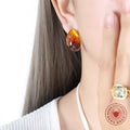 Teardrop Resin Stud Earrings Purple Or Amber Gold Silver view 3