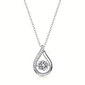 Silver Tone Teardrop Open Frame Dangling Clear Stone Necklace view 5