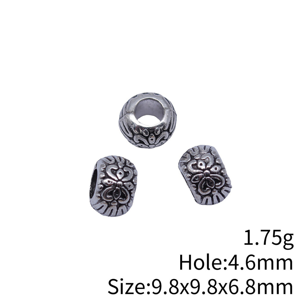 9.8x9.8x6.8mm 1.75g Antique Silver Zinc Alloy Carved Round Large Hole Spacer Beads for Bracelet Making