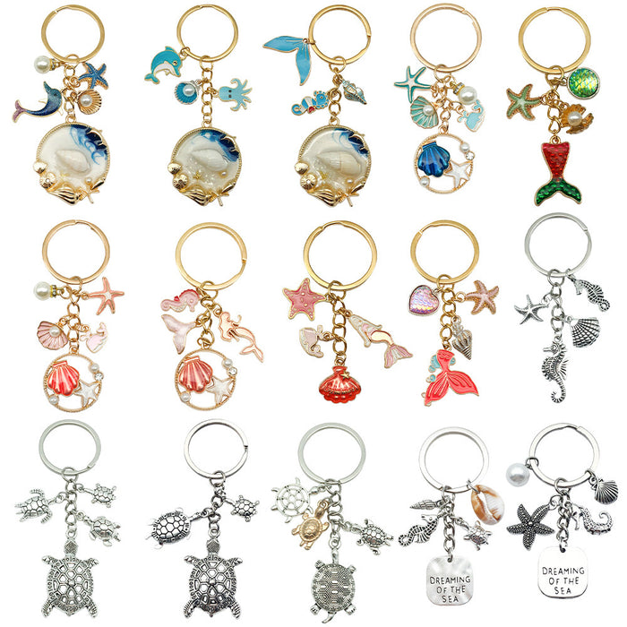 Starfish, Conch and Shell Charm Keychains Featuring Blue Shell Across 59 Variations