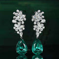 Green Teardrop Crystal Floral Cluster Drop Earrings view 1