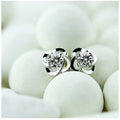 Silver Tone Open Flower Clear Stone Center Stud Earrings view 3
