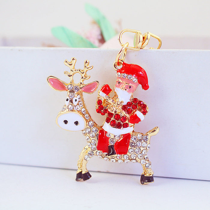 Cute Reindeer Santa Christmas Keychain Zinc Alloy Bag Charm