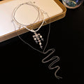 Layered Pearl And Crystal Cross Necklace In Two Styles view 7