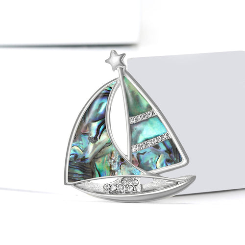 Abalone Shell Sailboat Brooch angled product view