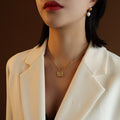 Square Moon Pendant Chain Necklace Gold Silver Tone view 3