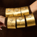Broad Brushed Crystal Motif Open Cuff in Three Gold Tone Designs view 2