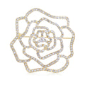 Openwork Camellia Flower Brooch Clear Rhinestones Gold Silver view 1