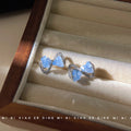 Silver Blue Glass Chip Bow Crystal Frame Stud Earrings view 1