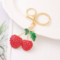 Rhinestone Fruit Keychain Metal Cherry Strawberry Bag Charm view 1