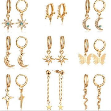 Mini Hoop Stud and Charm Earring Sets in Seven Assortments