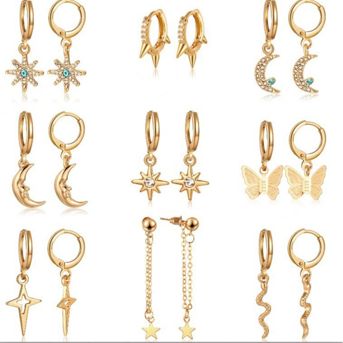 Mini Alloy Hoop Charm Earring Sets Multi Styles 7 Assortments