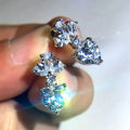 Silver Tone Heart Crystal Floral Cluster Drop Earrings view 3