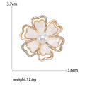 Camellia Shell Pearl Brooch Gold Silver Rhinestone Flower Pin view 5