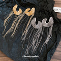 C Shaped Chain Fringe Earrings in Gold and Silver Tones view 4