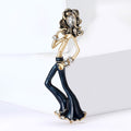 Gold Enamel Dancing Lady Brooch Rhinestone Figure Pin view 4