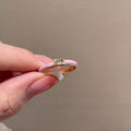 Pink White Enamel Open Ring Rectangular Clear Stone view 6