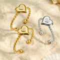 Gold Steel Puffy Heart CZ Twisted Open Cuff Bangle view 4