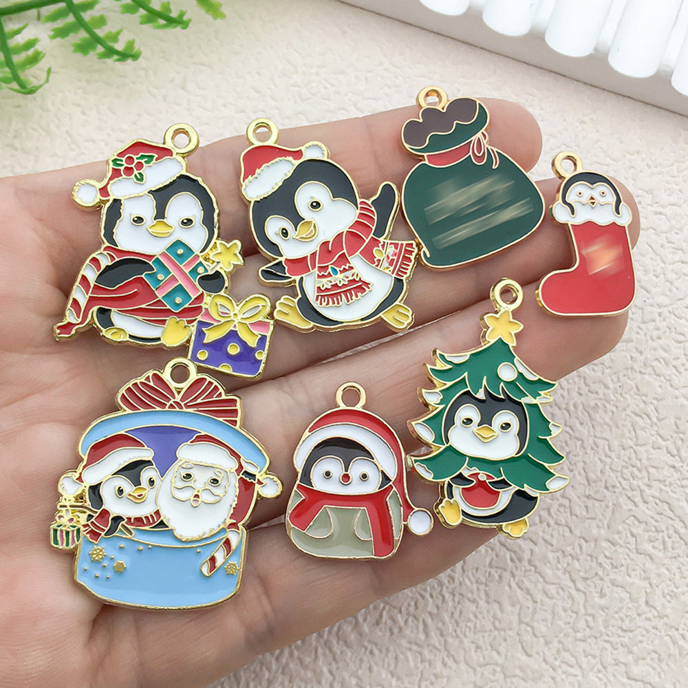 Zinc Alloy Christmas Penguin Tree Santa Charm Pendant for DIY Earring Keychain Jewelry