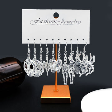 Two-Style Ten-Pair Antique Silver Skull Spider Moth Earring Collection